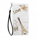 Wholesale Galaxy S6 Crystal Flip Leather Wallet Case with Strap (Eiffel Tower White)